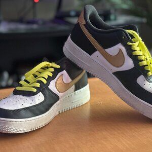 Nike Air Force Ones Black and White with Gold Accents